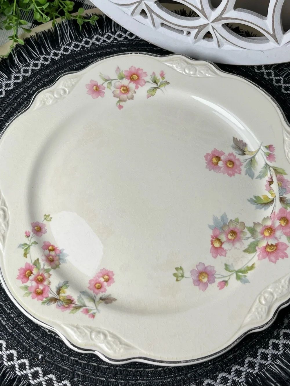Homer Laughlin Virginia Rose JJ59 Dinner Plate Platinum Trim